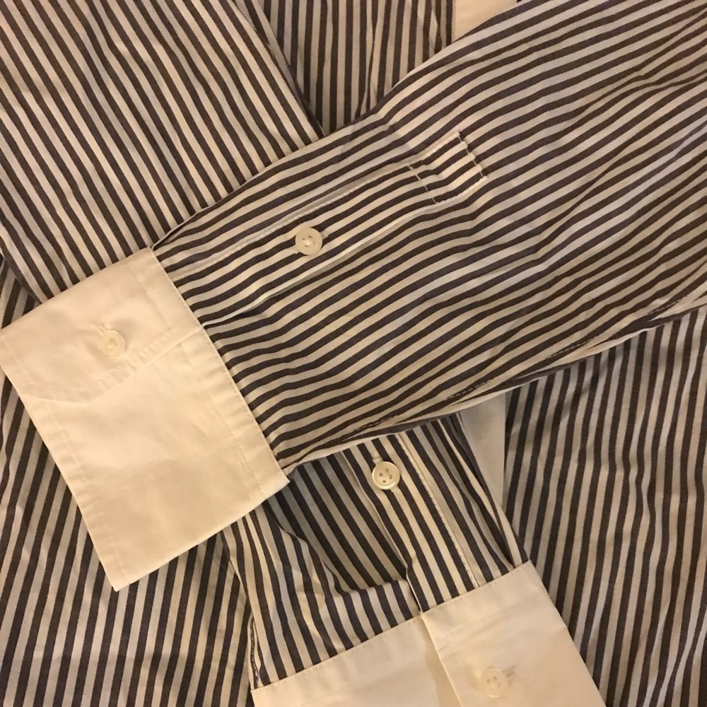 Navy white pinstripe button up